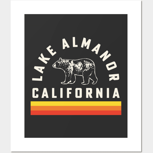 Lake Almanor California Souvenir Bear Retro Vintage Stripes Wall Art by PodDesignShop